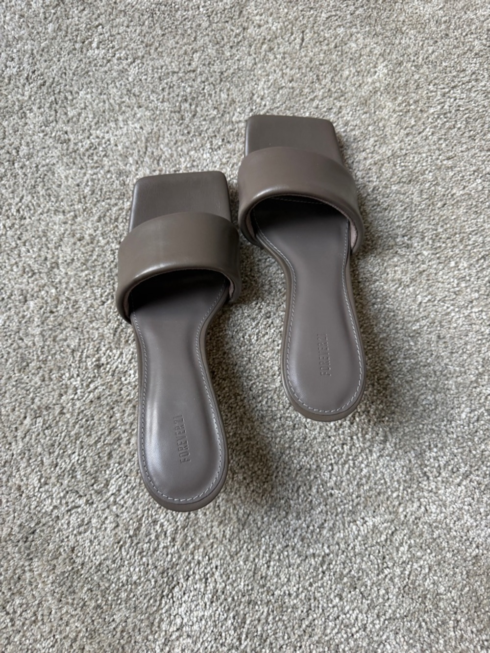 Forever 21 Taupe Slide Sandal Heels - Square Toe